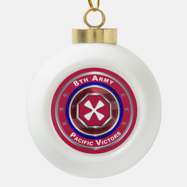 8th Army Customized Keepsake Ceramic Ball Christmas Ornament (Front)