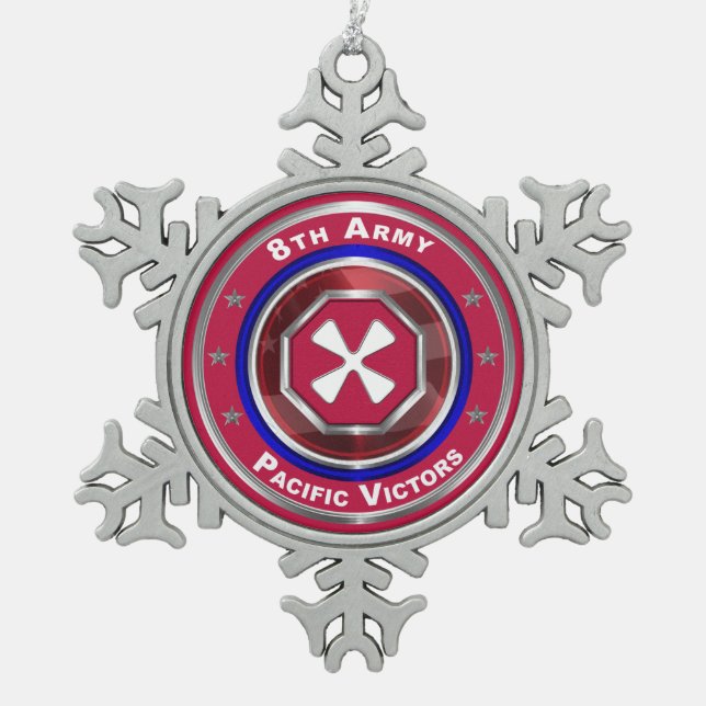 8th Army Customized Keepsake Snowflake Pewter Christmas Ornament (Front)