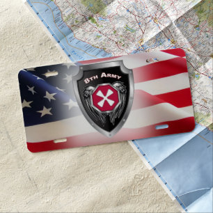 8th Army Shield and American Flag  License Plate