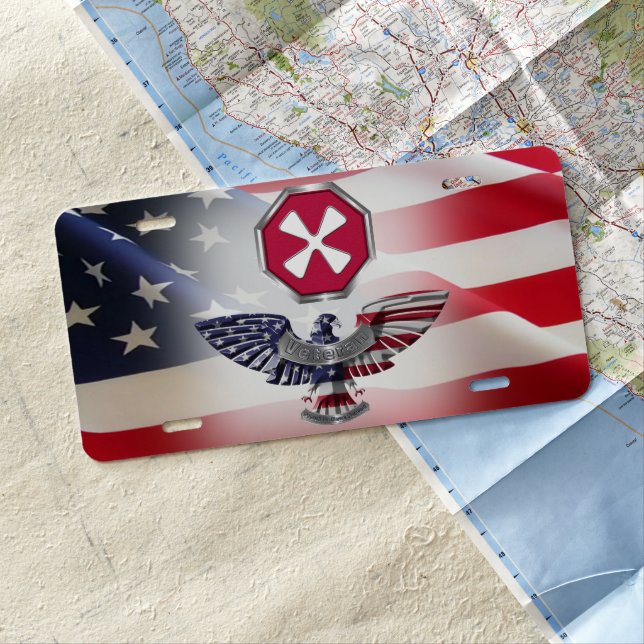 8th Army with Eagle and American Flag License Plate (In Situ)