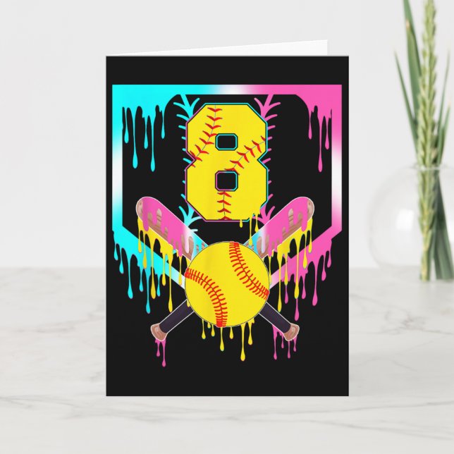 8th Bday Softll Home Plate Drip Ice Cream 8 Year O Card (Front)
