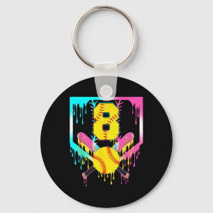 8th Bday Softll Home Plate Drip Ice Cream 8 Year O Keychain