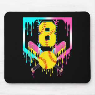 8th Bday Softll Home Plate Drip Ice Cream 8 Year O Mouse Pad