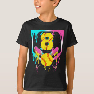 8th Bday Softll Home Plate Drip Ice Cream 8 Year O T-Shirt