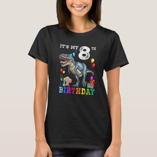 8th Birthday  8 Year Old  Boy Dino Rex Dinosaur T_Shirt