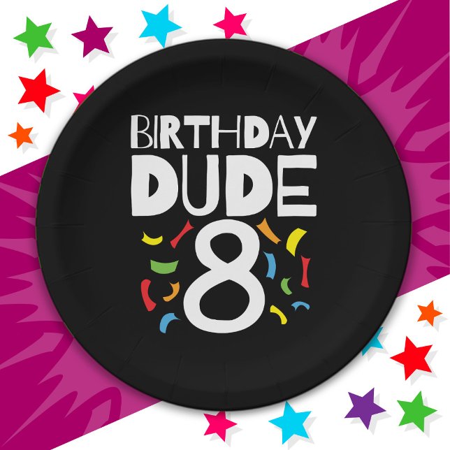 8th Birthday 8 Year Old Boy Party Birthday Dude 8 Paper Plates (Creator Uploaded)
