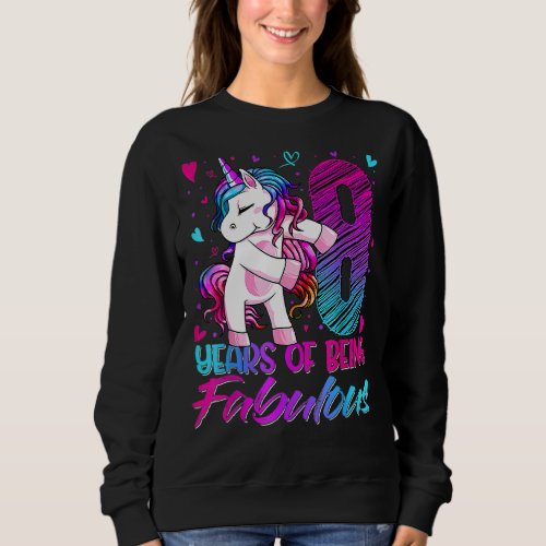 8th Birthday  8 Year Old Girl Flossing Unicorn Par Sweatshirt