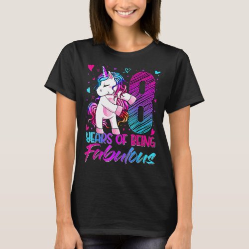 8th Birthday  8 Year Old Girl Flossing Unicorn Par T_Shirt