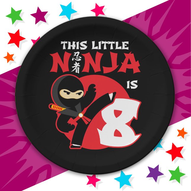 8th Birthday 8 Year Old Kids Party Little Ninja 8 Paper Plates (Creator Uploaded)