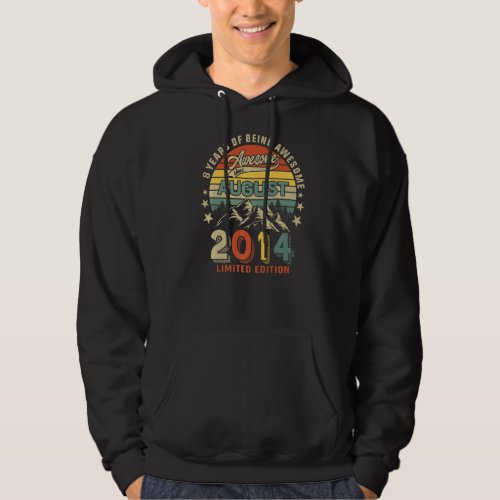 8th Birthday 8 Years Awesome Since August 2014 Vin Hoodie