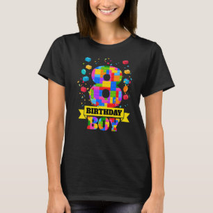 8th Birthday 8 Years Old Block Building Boys Kids T-Shirt