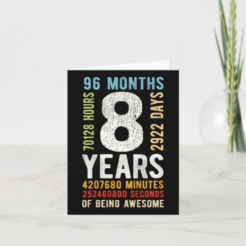 8th Birthday 8 Years Old Vintage Retro 96 Months  Card