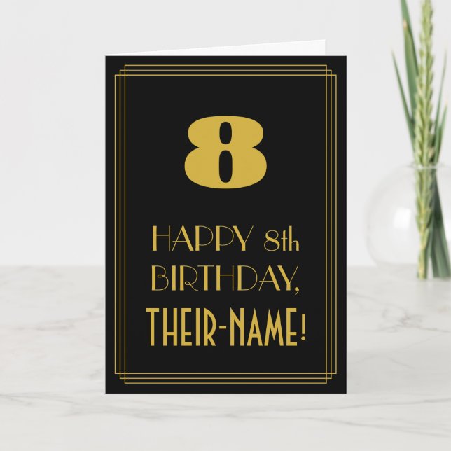 8th Birthday – Art Deco Inspired Look "8" & Name Card (Front)