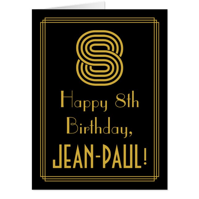 8th Birthday: Art Deco Inspired Look “8” + Name Card (Front)