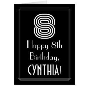 8th Birthday — Art Deco Inspired Look “8” + Name Card