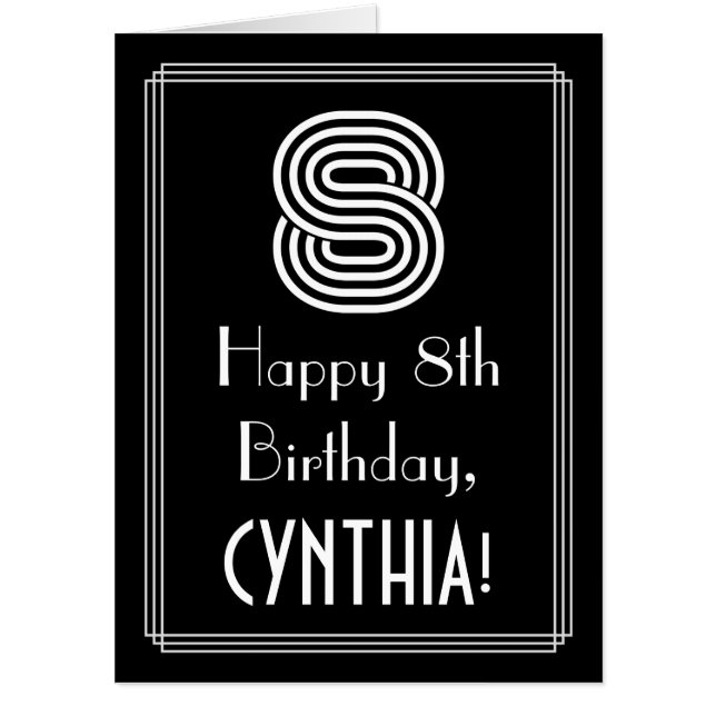 8th Birthday — Art Deco Inspired Look “8” + Name Card (Front)