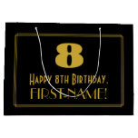 [ Thumbnail: 8th Birthday — Art Deco Inspired Look "8" & Name Gift Bag ]