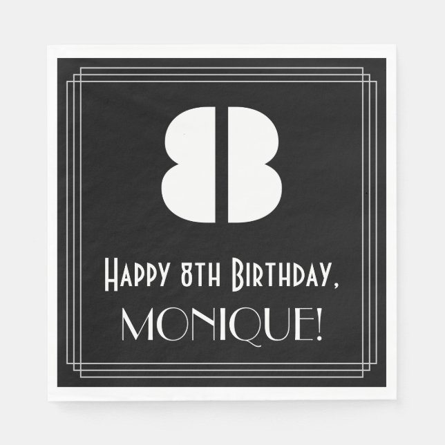 8th Birthday: Art Deco Inspired Look "8" + Name Napkins (Front)