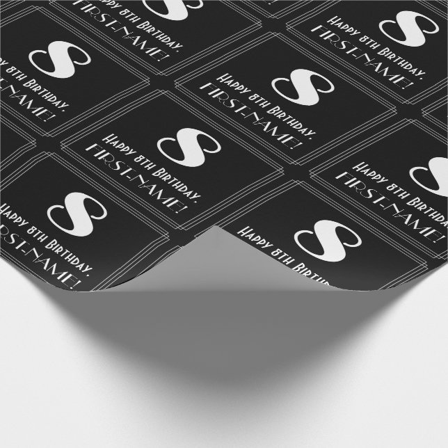 8th Birthday - Art Deco Inspired Look "8", Name Wrapping Paper (Corner)