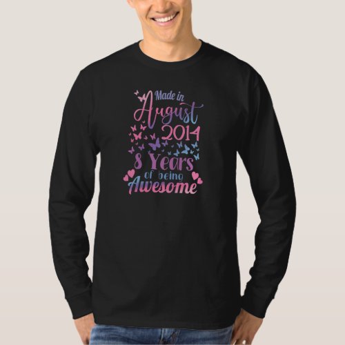 8th Birthday August 2014 For Girls 8 Years Old Awe T_Shirt