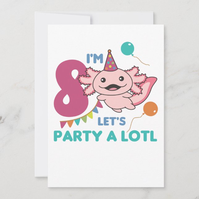 8th Birthday Axolotl Eight Year Old Sweet Axolotls Invitation (Front)