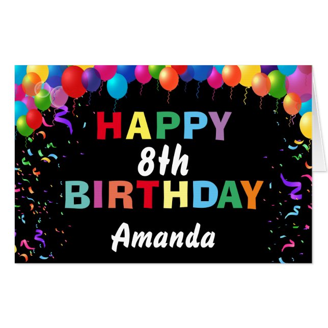 8th Birthday Balloons Black Extra Large Jumbo Card (Front Horizontal)