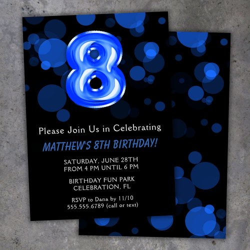 8th Birthday Balloons Kids Blue Boy Party Invitation