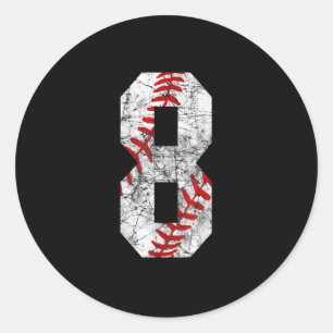 8th Birthday Baseball Big Number Eight 8 Year Old Classic Round Sticker