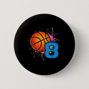 8th Birthday Basketball 8 Year Old Bday Srts Boys  Button