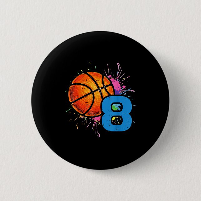 8th Birthday Basketball 8 Year Old Bday Srts Boys  Button (Front)