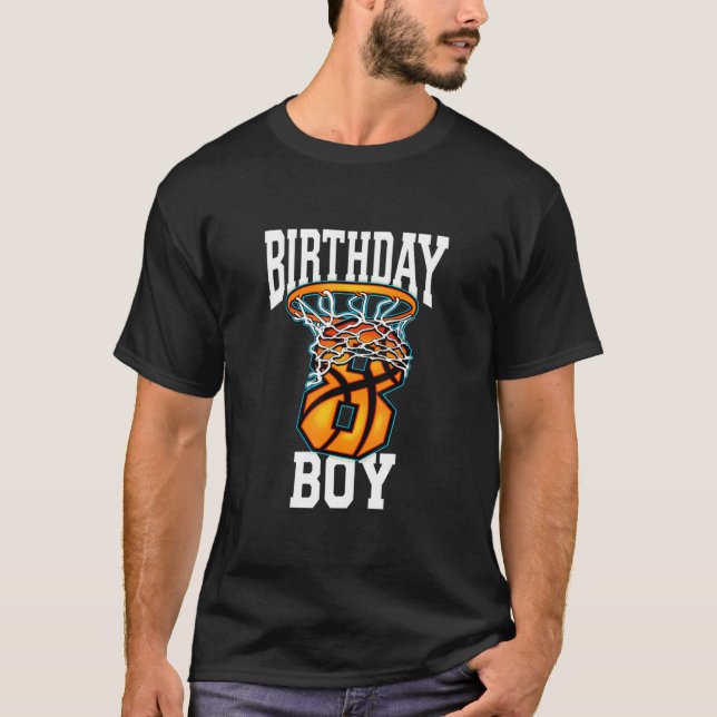 8th Birthday Basketball 8 Years Old Kids Gift T-Shirt (Front)
