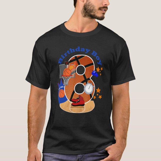 8th Birthday Basketball Big Number 8 Year Old Boy  T-Shirt (Front)