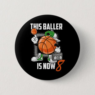 8th Birthday Basketball Player Fun 8 Years Old Kid Button