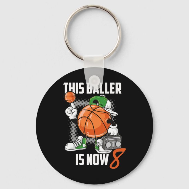 8th Birthday Basketball Player Fun 8 Years Old Kid Keychain (Front)