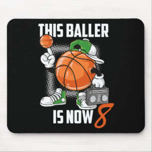 8th Birthday Basketball Player Fun 8 Years Old Kid Mouse Pad