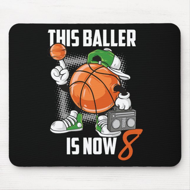 8th Birthday Basketball Player Fun 8 Years Old Kid Mouse Pad (Front)