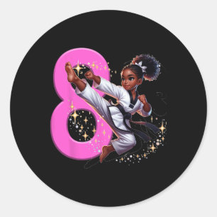 8th Birthday Black Girl Martial Arts Party Taekwon Classic Round Sticker