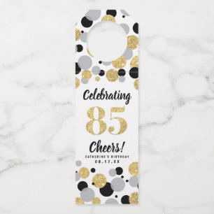 8th Birthday Black Gray Gold Glitter Confetti Bott Bottle Hanger Tag