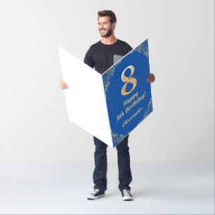 8th Birthday Blue & Gold Glitter Extra Large Card