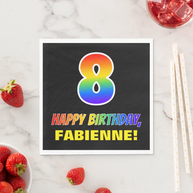 8th Birthday: Bold, Fun, Simple, Rainbow 8 Napkins (Insitu)