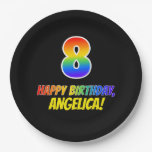 [ Thumbnail: 8th Birthday: Bold, Fun, Simple, Rainbow 8 Paper Plates ]