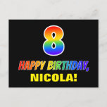 [ Thumbnail: 8th Birthday: Bold, Fun, Simple, Rainbow 8 Postcard ]