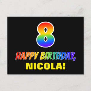 8th Birthday: Bold, Fun, Simple, Rainbow 8 Postcard