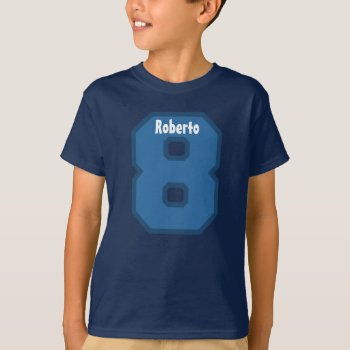 8th Birthday Boy Big Number Custom Name V07fa T-shirt by JaclinArt at Zazzle
