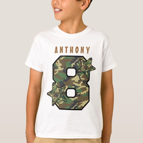 8th Birthday Boy Camo and Stars Custom Name V01H T_Shirt