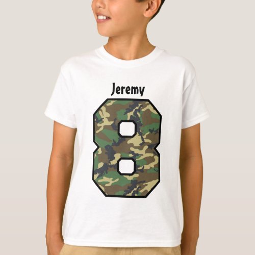 8th Birthday Boy Camo Eight Year Custom Name V007J T_Shirt