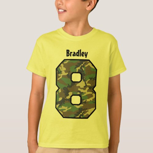 8th Birthday Boy Camo Eight Year Custom Name V03 T_Shirt