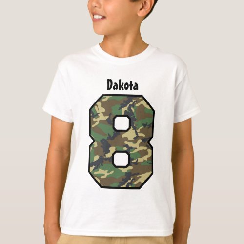 8th Birthday Boy Camo Eight Year Custom Name V04 T_Shirt