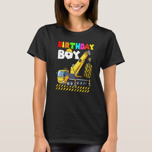8th Birthday Boy Crane Truck Excavator 8 Year Old  T_Shirt