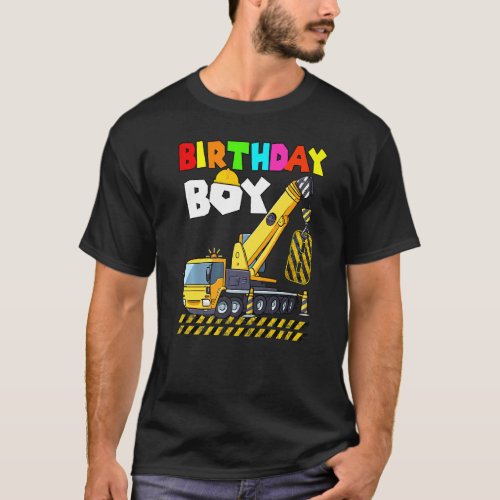 8th Birthday Boy Crane Truck Excavator 8 Year Old  T_Shirt